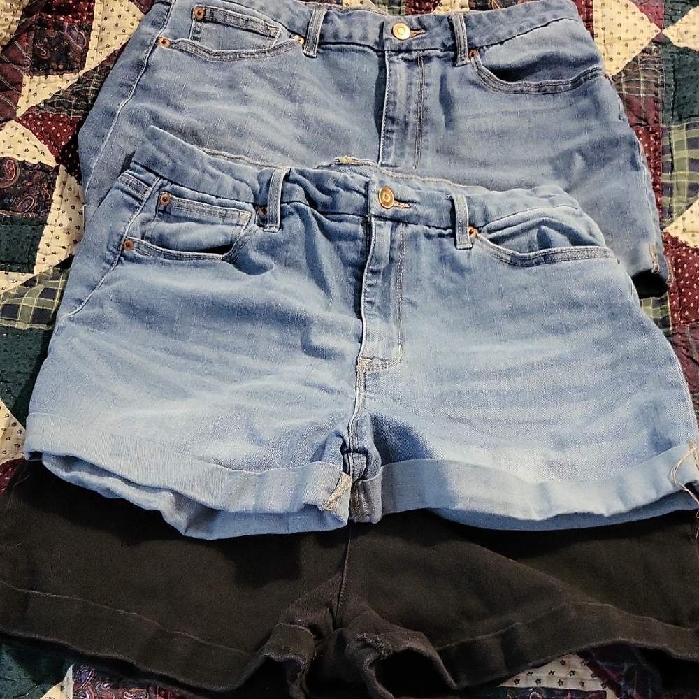 Denim and Black Women's Shorts Set